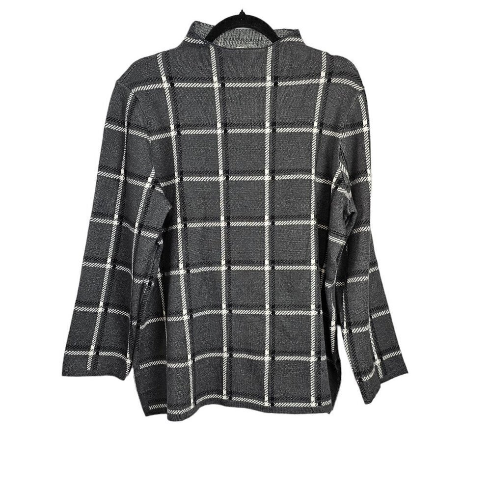 Anne Klein Long Sleeve Black Plaid Mock Neck Sweater Top NEW - Picture 2 of 9